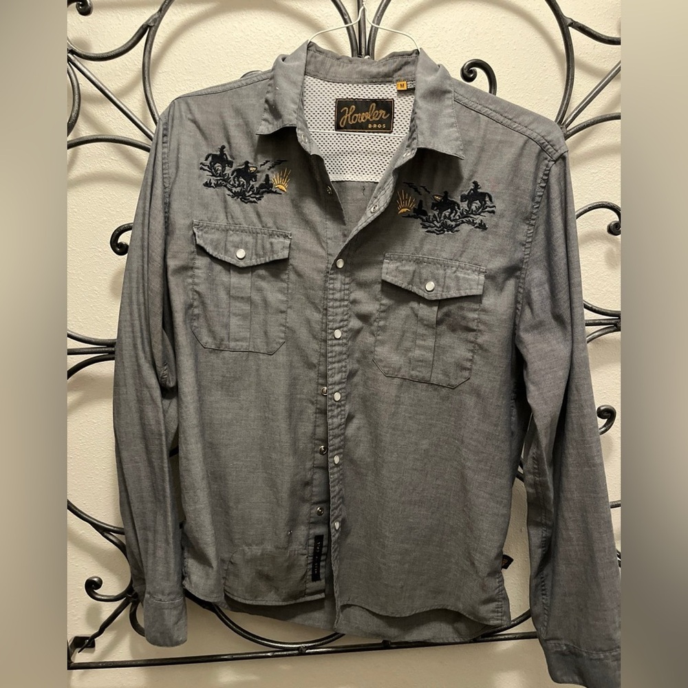 Howler Brothers Long sleeve Button down pearl snap shirt. Cowboy surfers